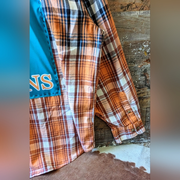 Miami Dolphins Upcycled Handcrafted Dip Dyed Bleached Flannel Shirt - Picture 6 of 13